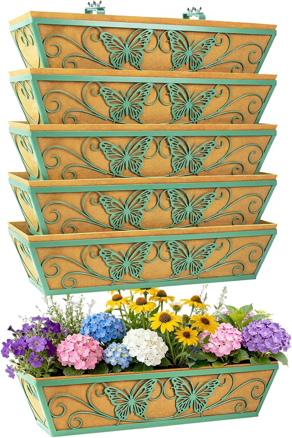 6 Pack 24 Inch Window Boxes Planter for Outdoor Plants Deck Railing Planters ...
