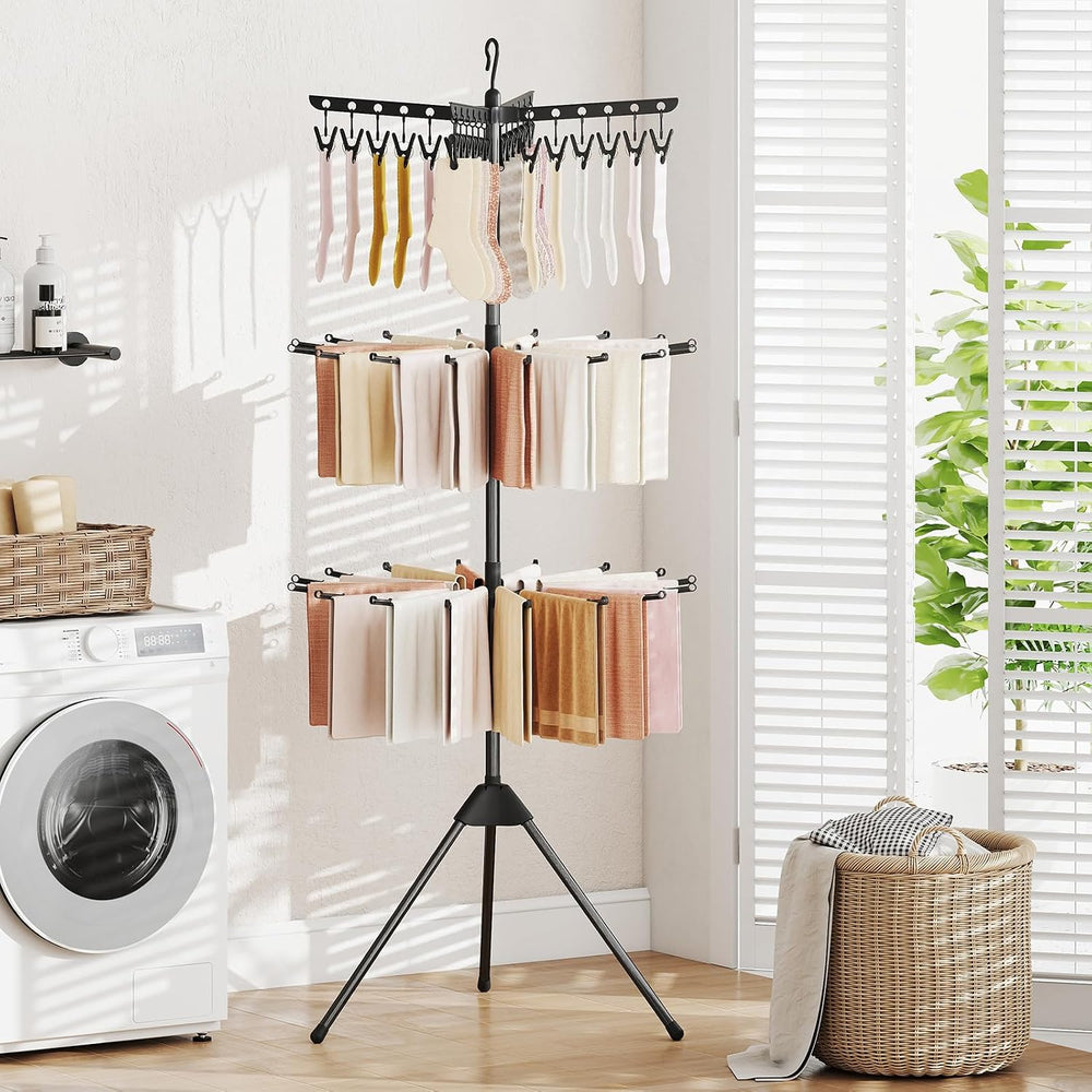 GIANTEX 70" Tripod Clothes Drying Rack w/24 Clips & 32 Rods, 360° Ro...