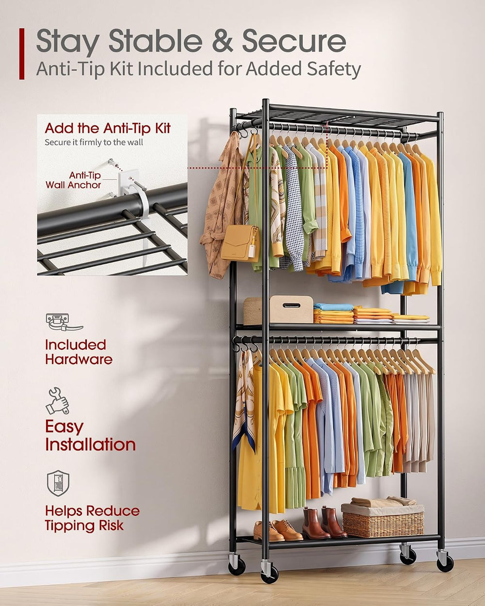 Sakugi Clothes Rack - 33.0" x 12.2" x 79.5" Clothing Rack with...