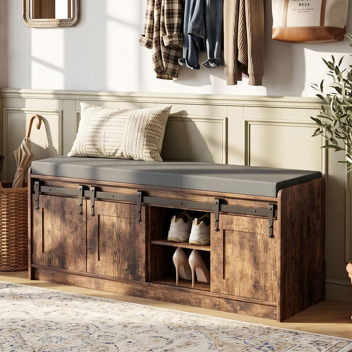 42" Farmhouse Shoe Storage Bench with Seating Cushion,for Entryway