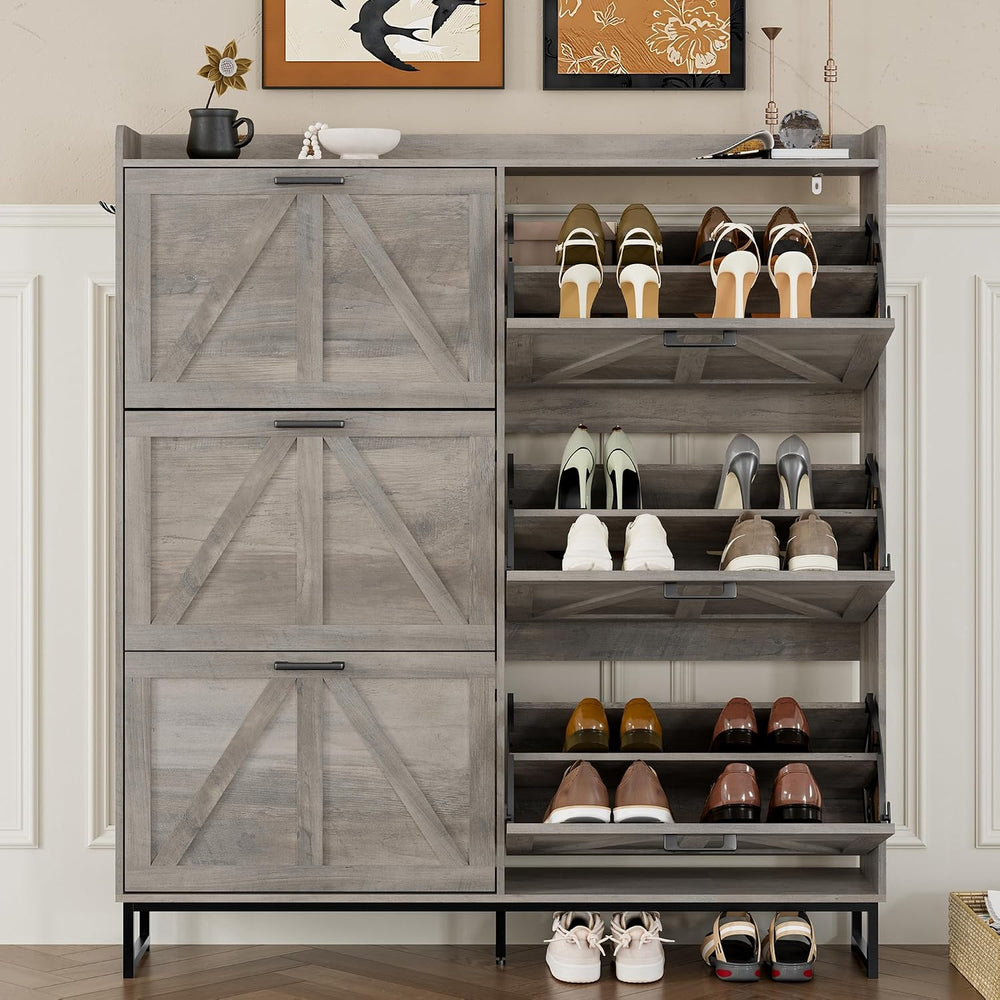 BORNOON Shoe Cabinet with 6 Flip Drawers Narrow Shoe Storage Cabinet Organize...