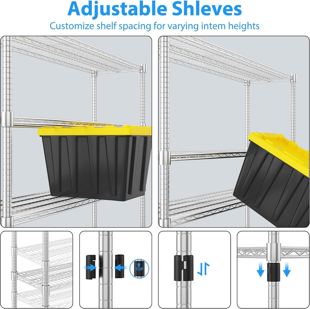 Homdox 4 Tier Heavy Duty Metal Wire Shelving with Wheels, 2400 lbs Capacity G...