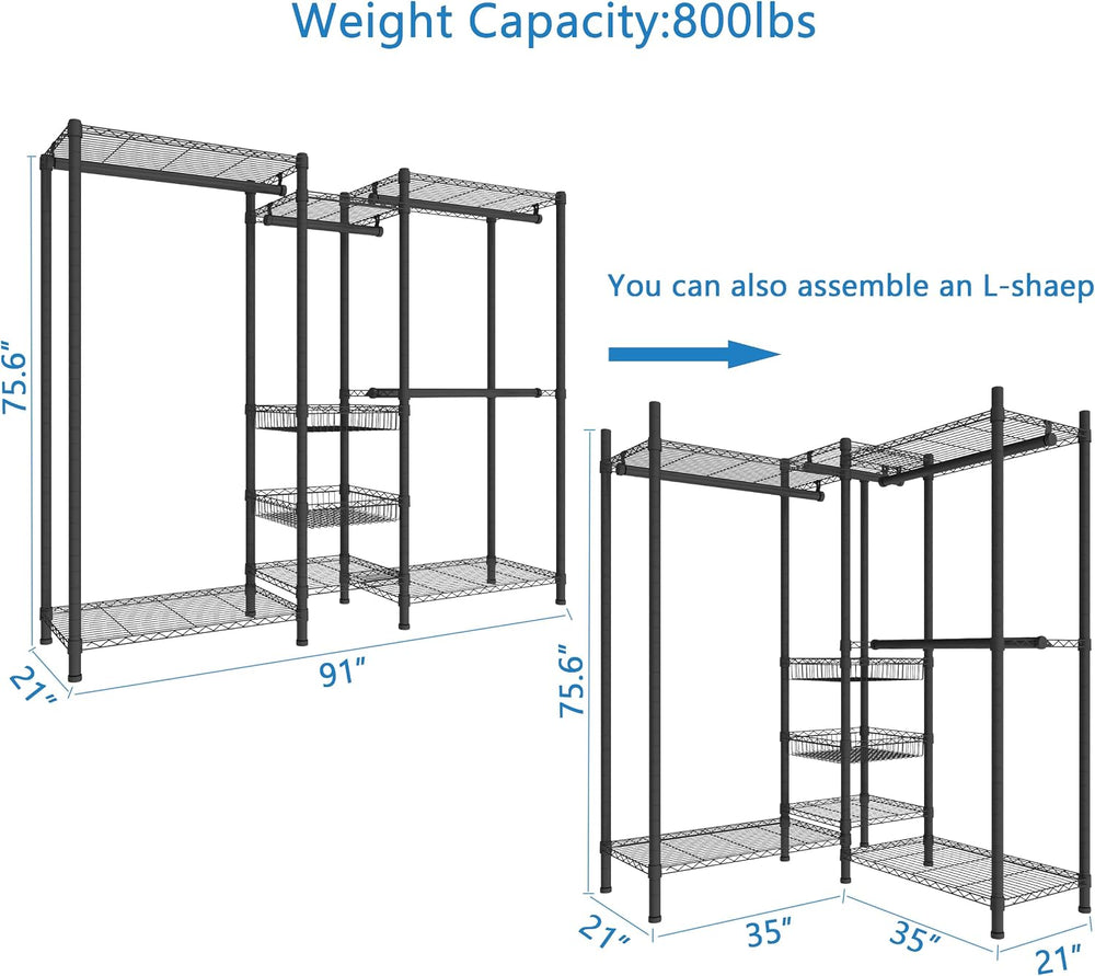 Xiofio Freestanding Heavy Duty Clothes Rack, Wire Clothing Rack with Hanging ...