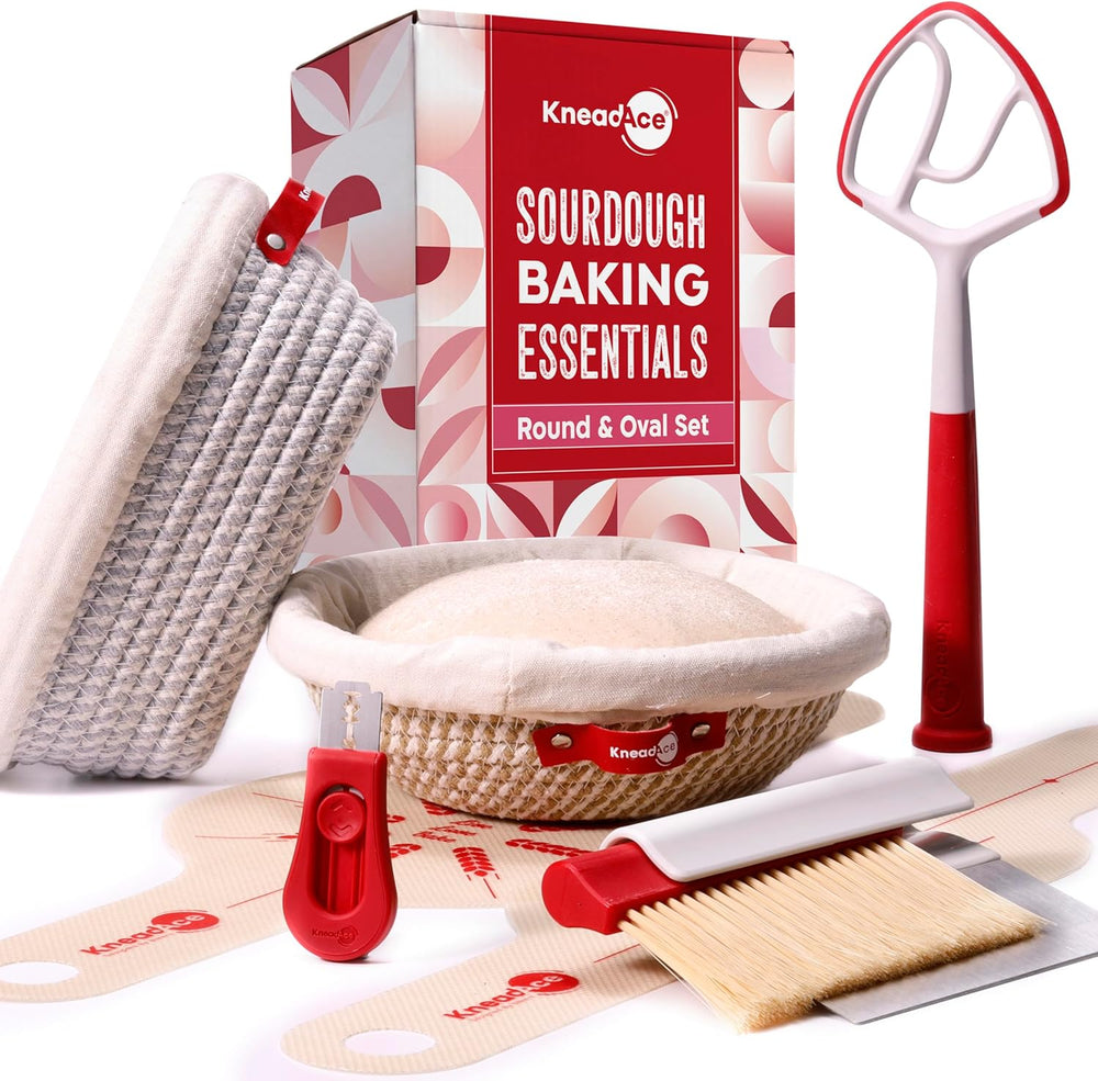 KneadAce Sourdough Starter Kit with Round & Oval Banneton Proofing Baskets