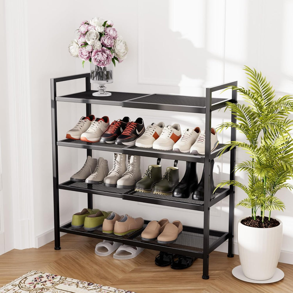 Expandable Shoe Rack for Closet, Entryway, Shoe Storage, 4-Tier, Black