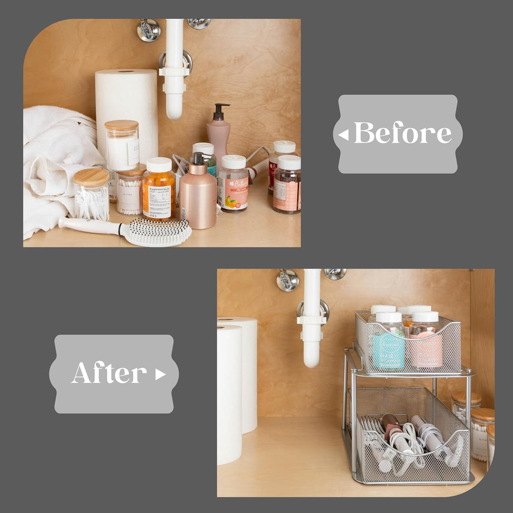 Sorbus Pull-Out Under Sink Organizer, Mesh Construction (Silver, 1 Pack)