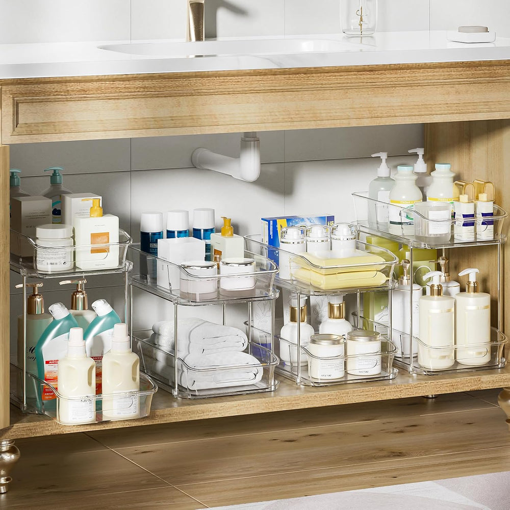 Delamu 2-Tier Under Sink Organizers and Storage, Multi-Purpose Stackable Bath...