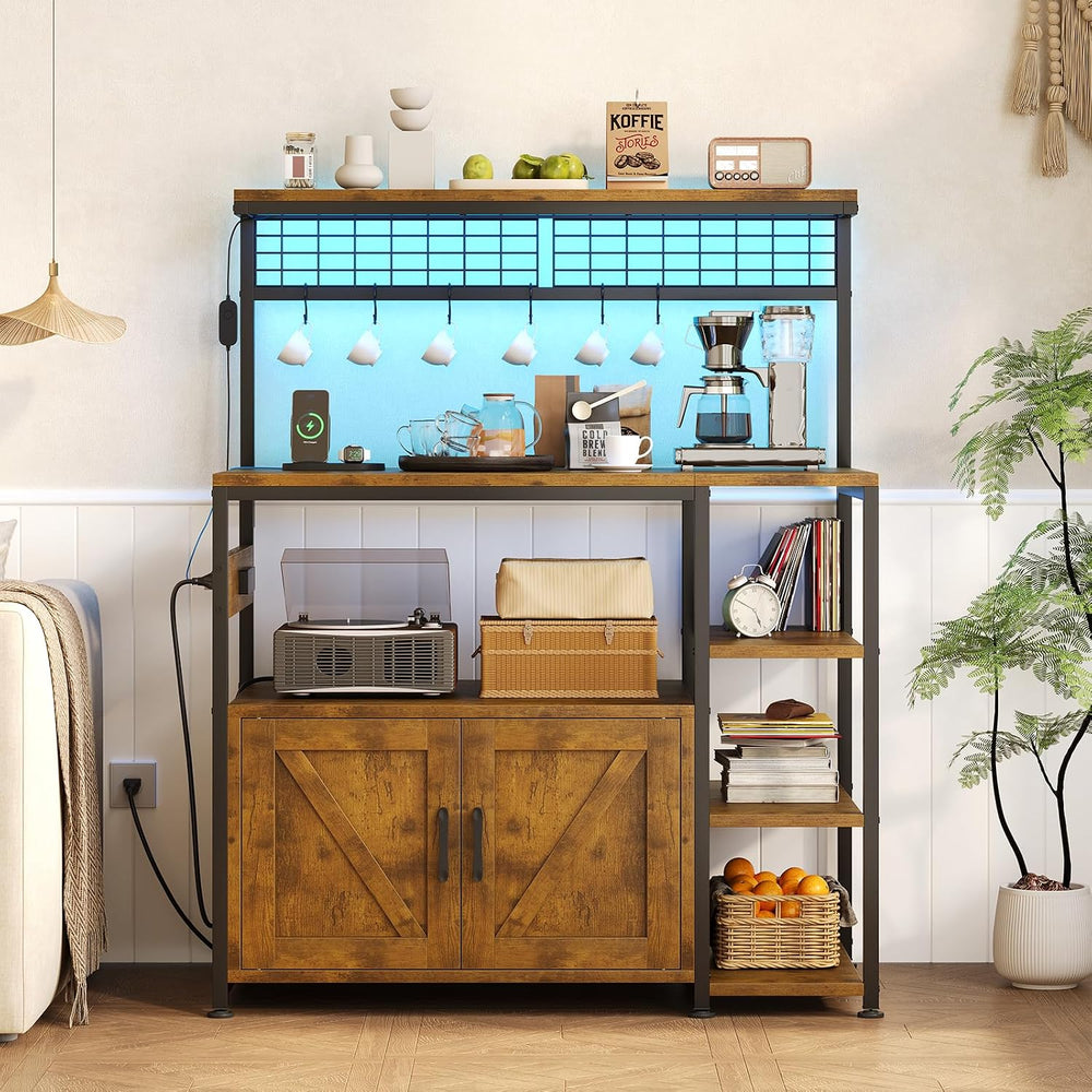 TVU Bakers Rack with Power Outlet and LED Light, Microwave Stand with Storage...