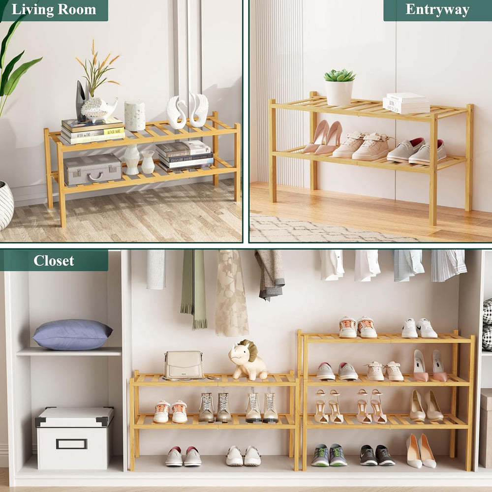 Smiry Bamboo Shoe Rack, 12 Vertical Slats, 6 Tier - 26.8" Wide, Natural