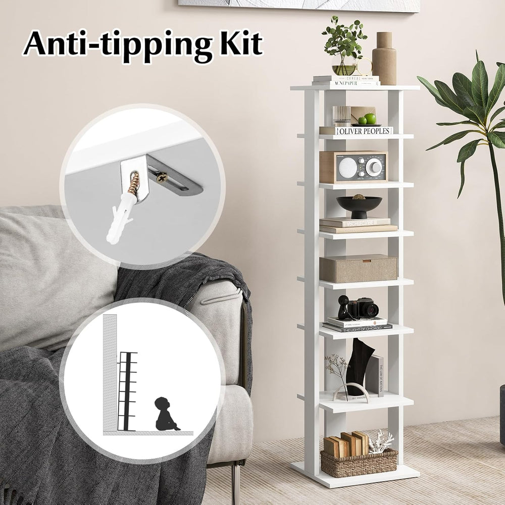BETTARY 8 Tier Vertical Shoe Rack, Narrow Wooden Corner Shoe Organizer for Sm...
