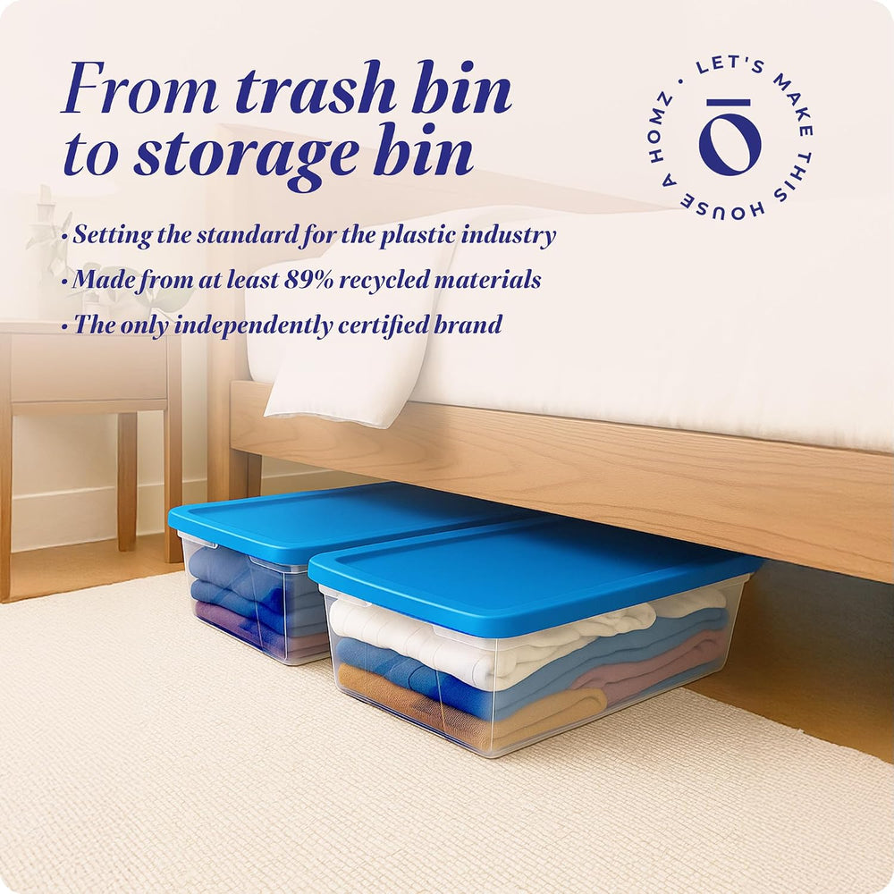 HOMZ 2-Pack Snaplock, Large Clear Plastic Storage Organizer Bins w/Lids, 41 Q...