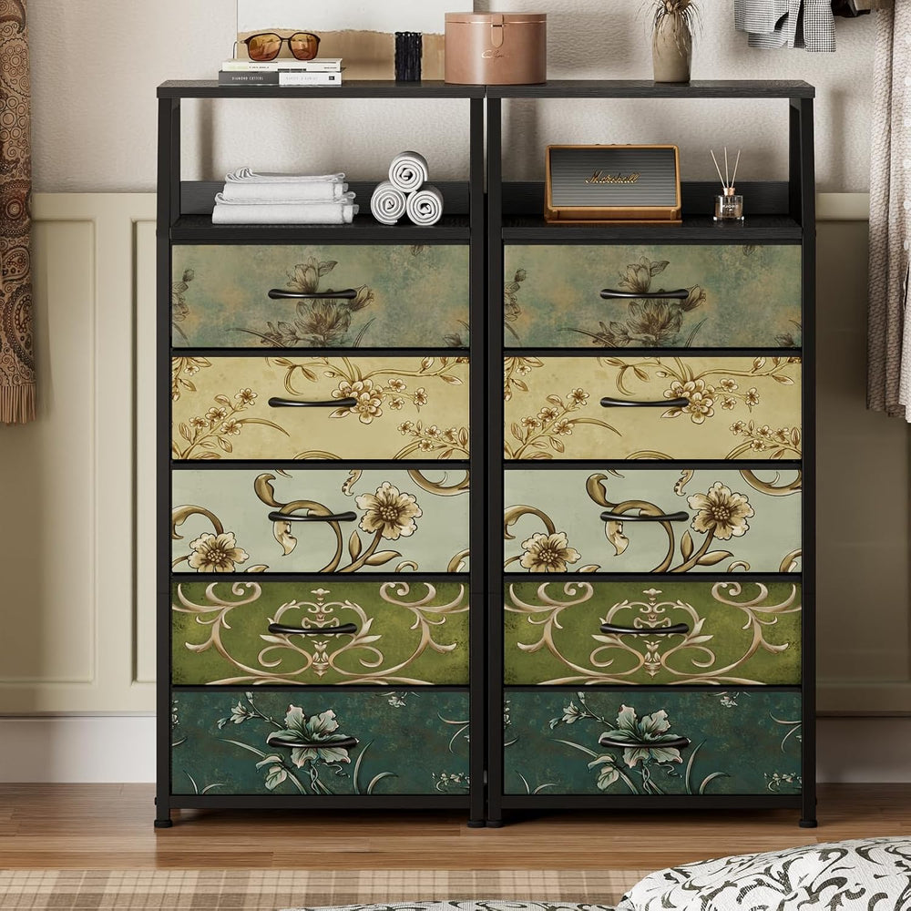 Furnulem 5 Drawers Dresser for Bedroom, Fabric Tall Nightstand