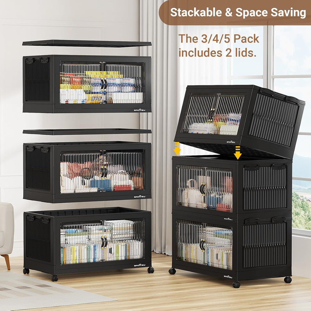 BROVIEW 600Qt Stackable Storage Bins with Lid for Home Dorm, 3Pack Black