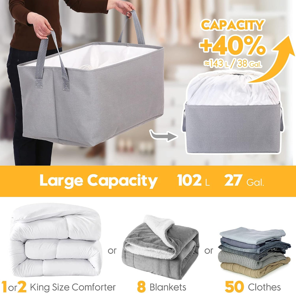Hinwo 102L XXL Canvas Storage Bin with Lid and Handles, 4-Pack
