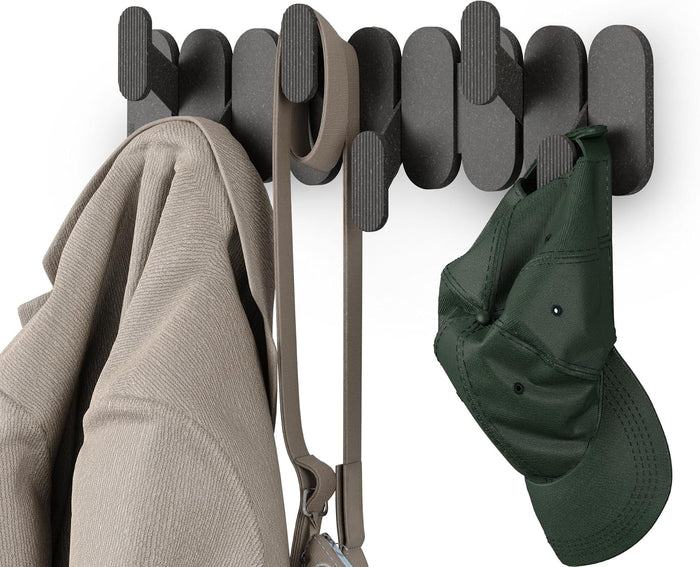 Umbra Tempo Wall Hooks, 6-Hook Coat Rack Wall Mount, Black