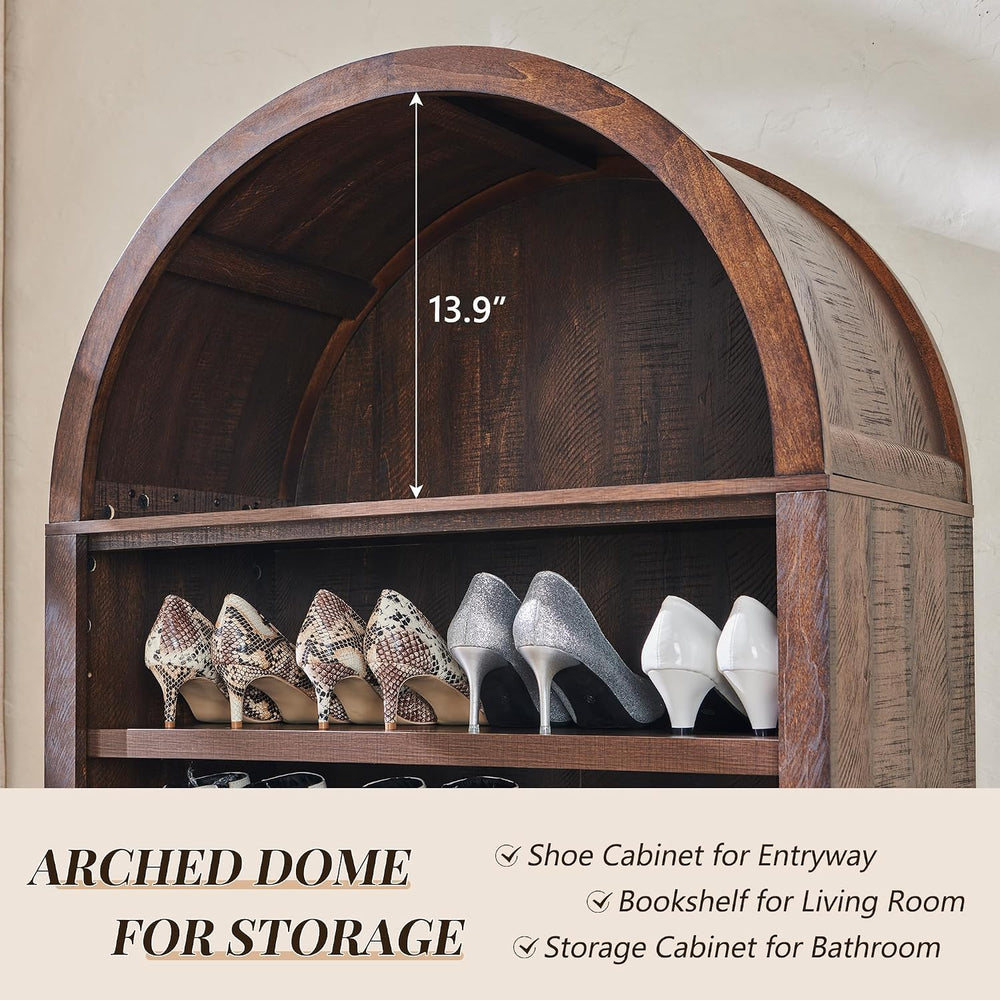 IFGET 71" Tall Arched Shoe Storage Cabinet, 7 Tiers Shoe Rack-Brown