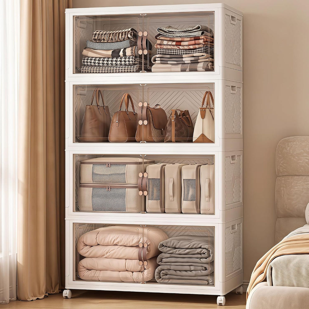 640QT Stackable Storage Bins with Lids, Collapsible Storage Cabinet