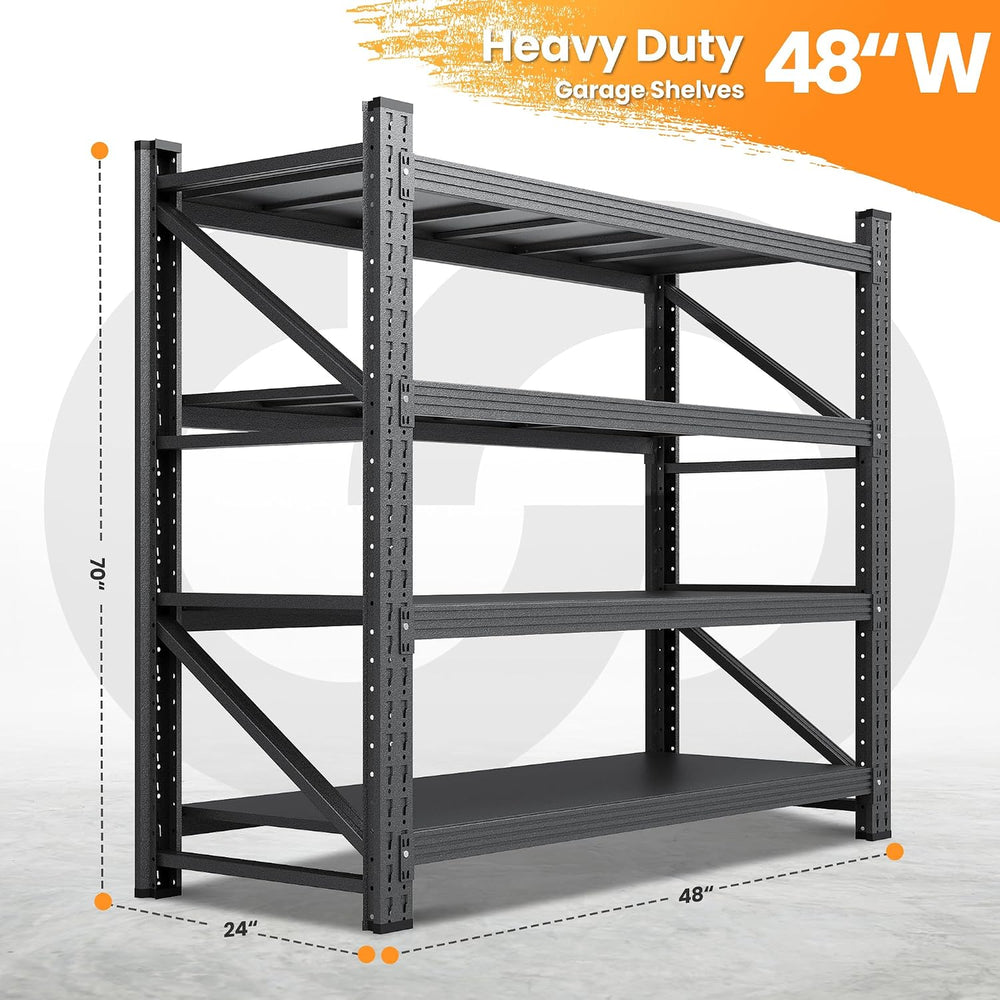 48" W Metal Storage Shelves Heavy Duty, 3000LBS Garage Shelving Units, 4...