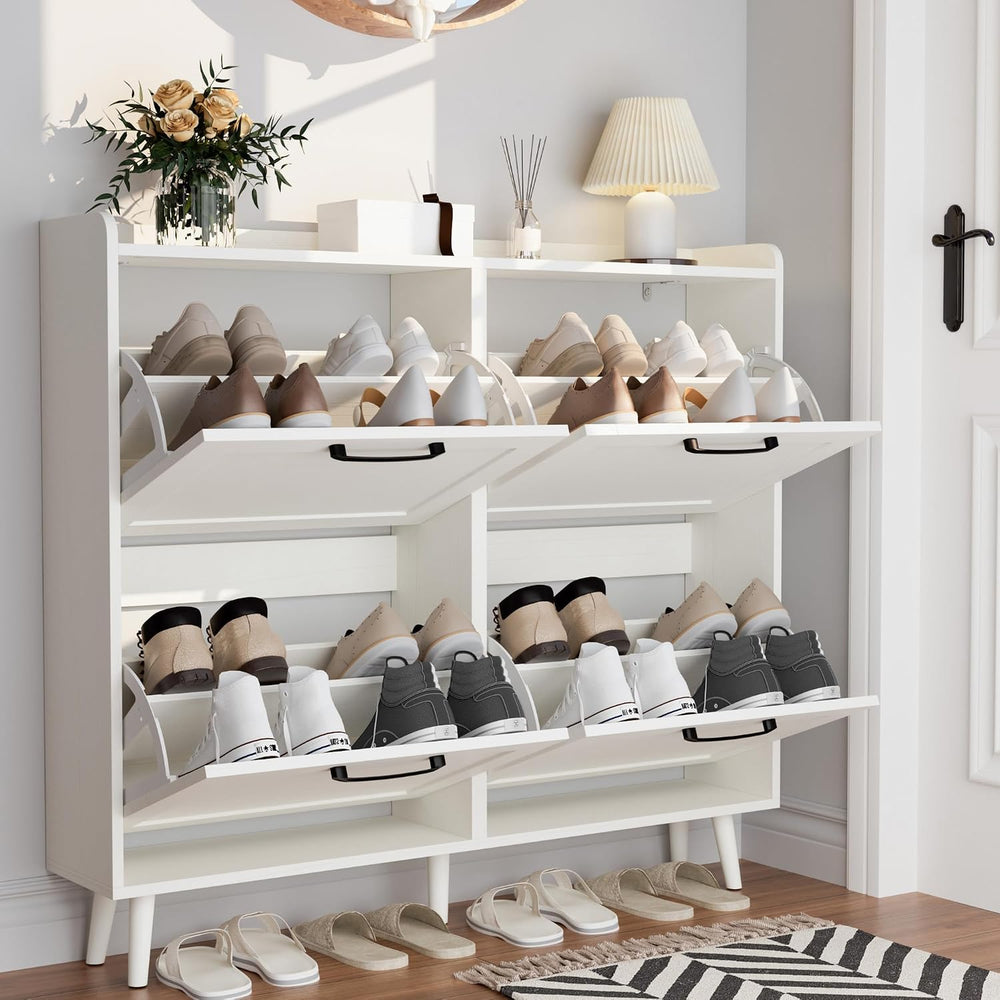 Shoe Storage Cabinet with 4 Flip Drawers, Freestanding Shoe Organizer with Ad...