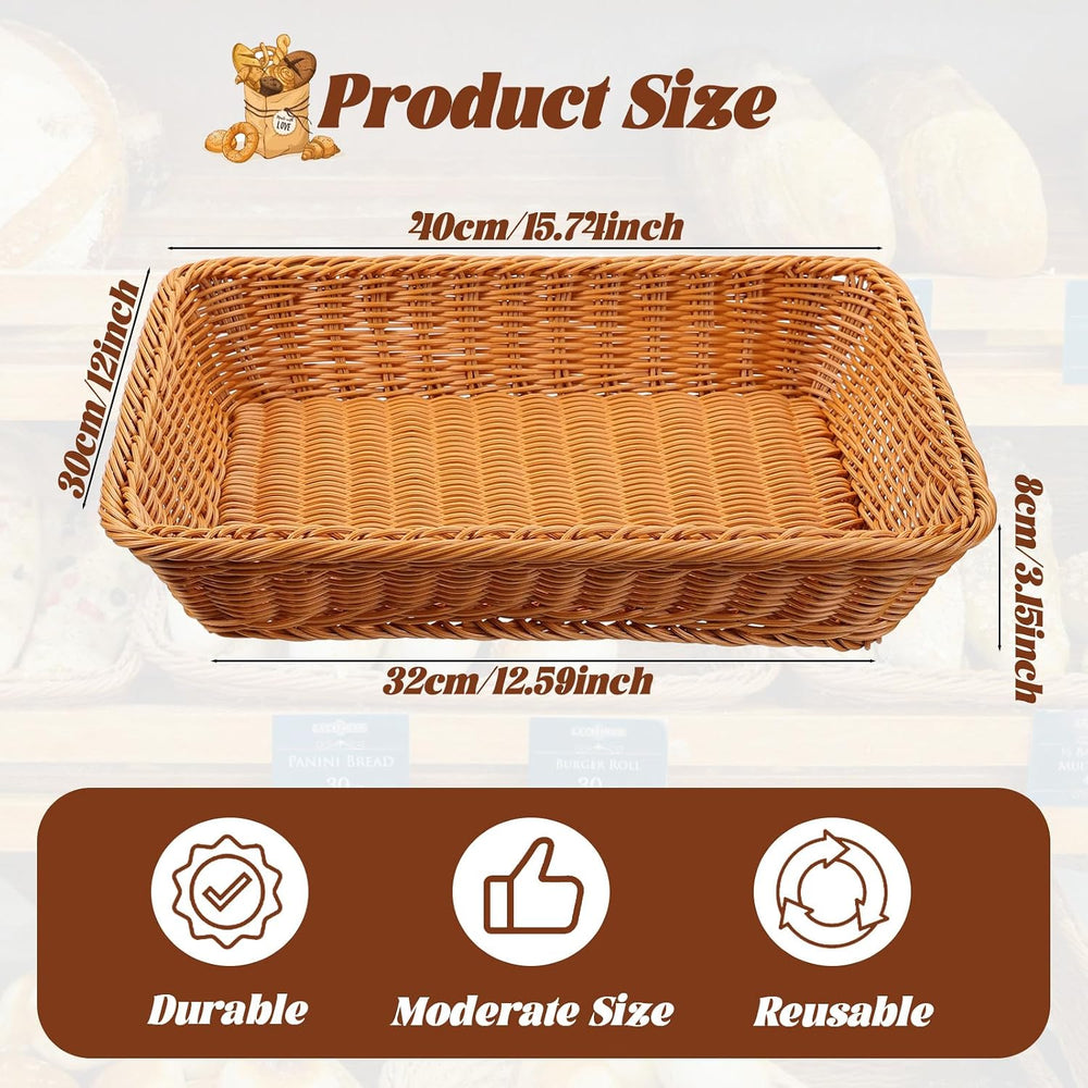 3 Pack Wicker Bread Baskets for Serving 15.8" Large Rattan Tray for Food