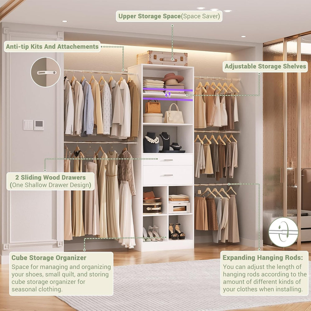Besiost Closet System, 4-8 FT Closet Organizer Tower with 2 Wooden Drawers an...