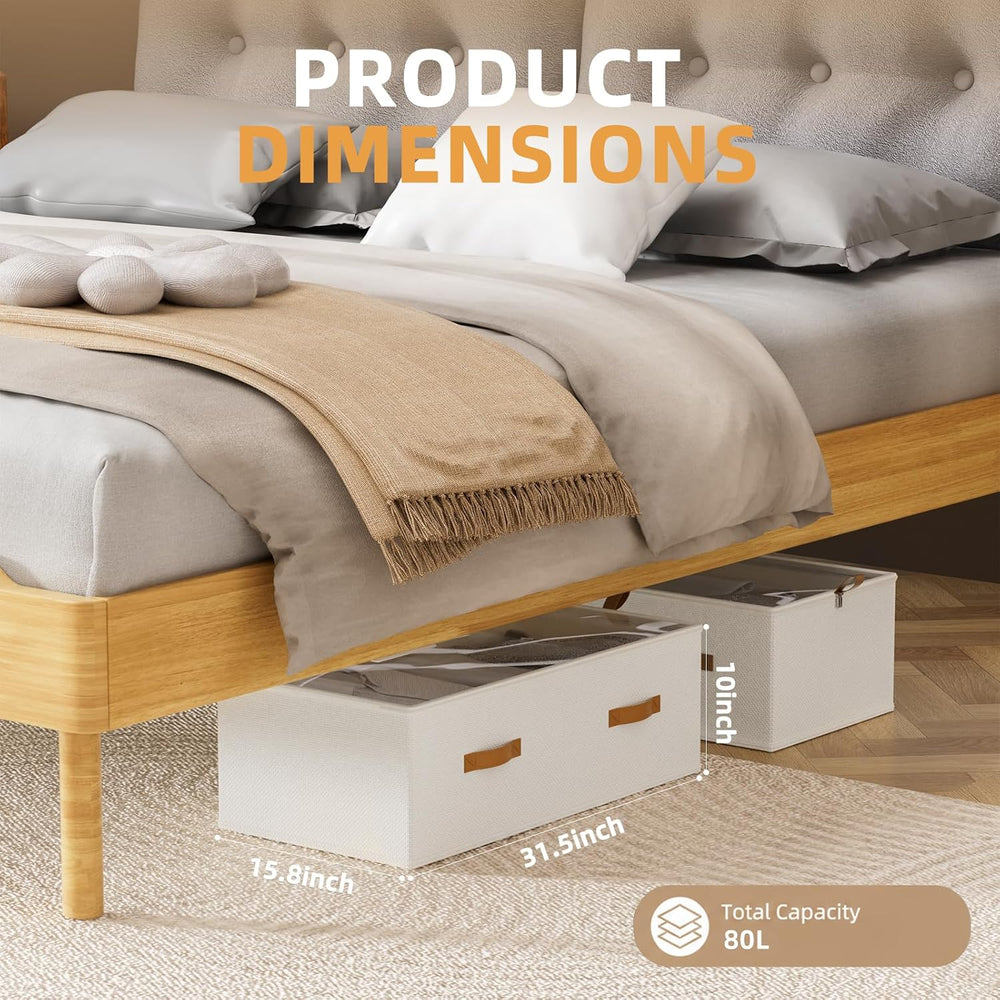 FHSQX 4 Pack Under Bed Storage Bins,10 Inch Tall,White, 31.5x15.8x10 inch