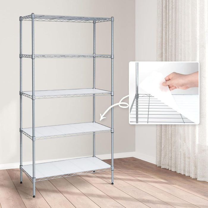 CAPHAUS NSF Adjustable Shelves Metal Wire Shelving Unit w/Liners, Kitchen Storage Shelving, Metal Steel Storage Shelving, Garage Shelving Storage Organizer, Utility Shelf, 5-Tier No Wheels, Silver