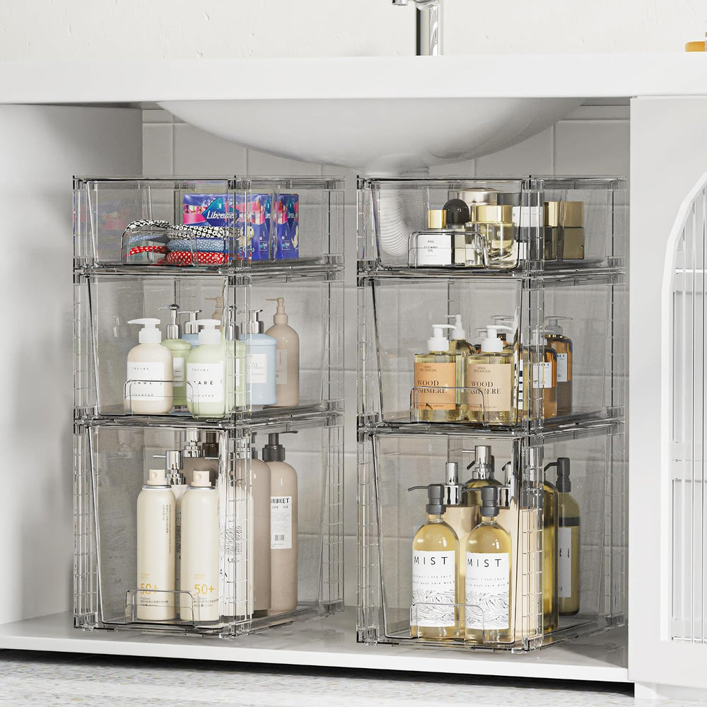 Vtopmart 3 Pack Clear Stackable Storage Drawers,Easy to Assemble Bathroom Org...