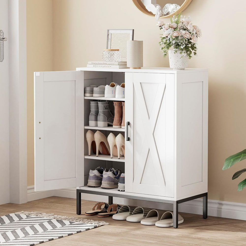 Homleke Farmhouse Shoe Cabinet with 2 Barn Doors & Metal Legs