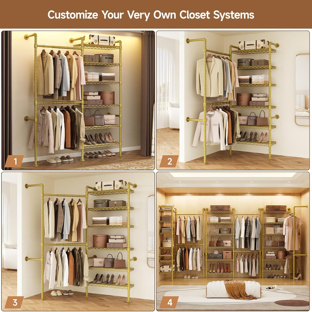 ComfyCorner Wall Mounted Garment Rack, Industrial Pipe Clothing Rack Gold