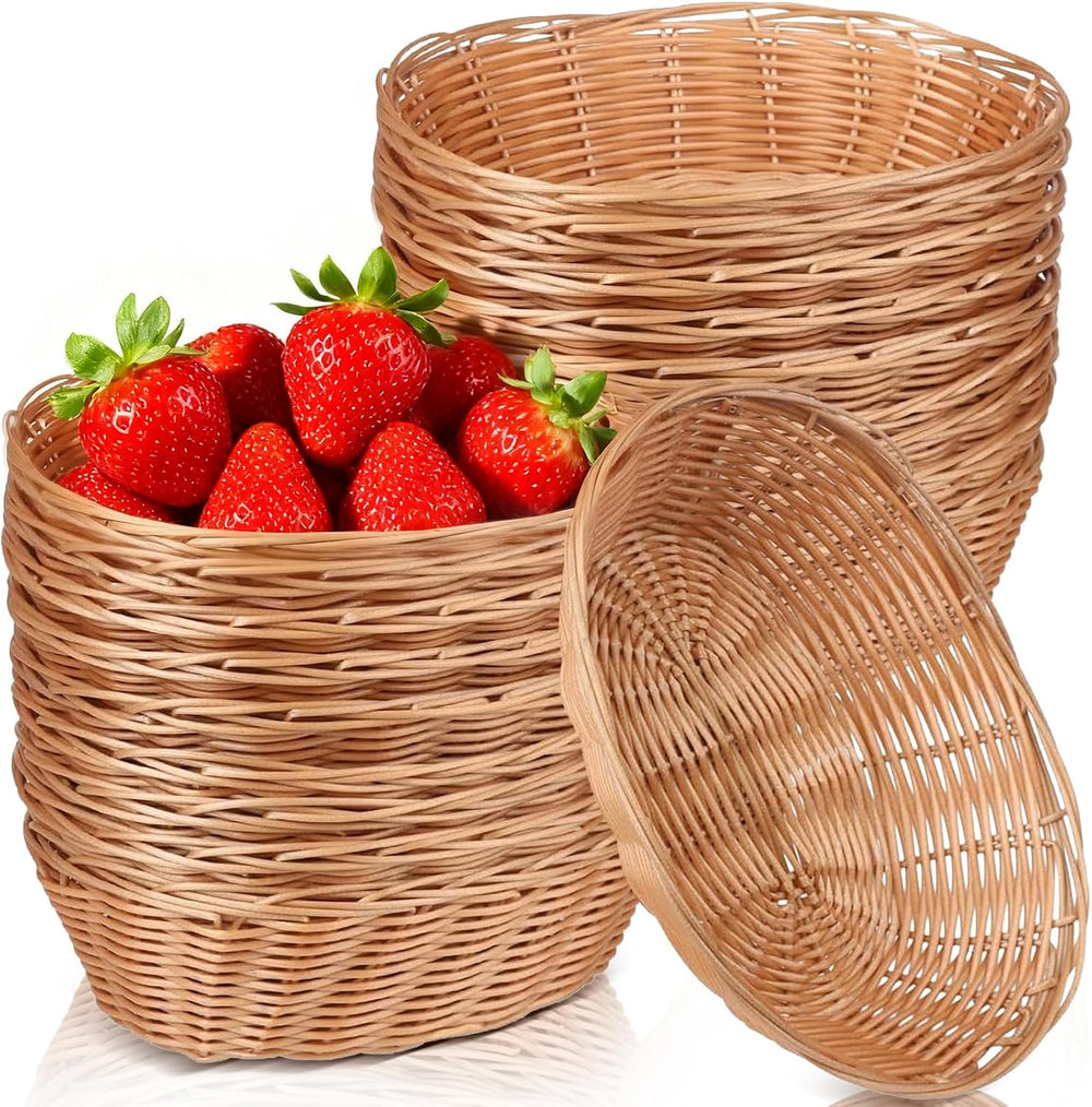 20 Pack Oval Poly Wicker Baskets — 9.1 x 6 x 2.6 Inch Wicker Bread Baskets, S...