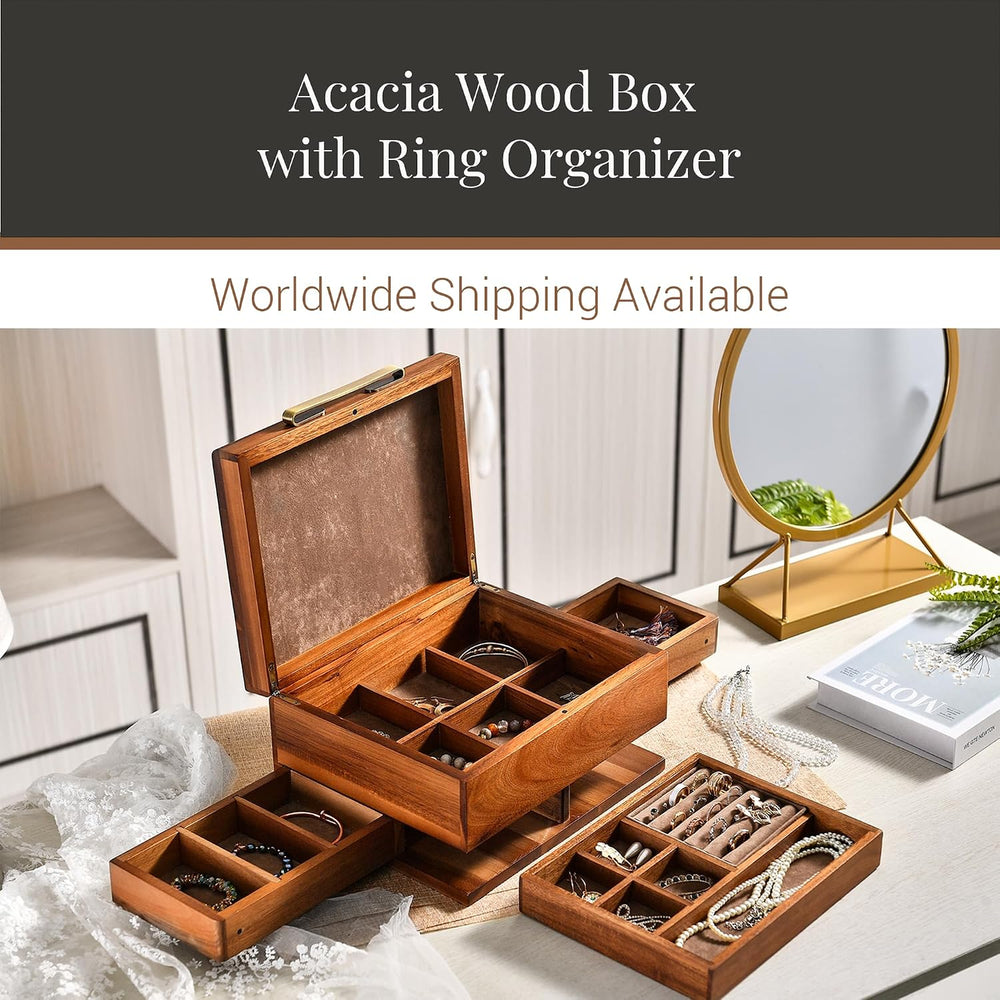 Shanik Wooden Jewelry Box for Women – Elegant Organizer with Ring Cushions, P...