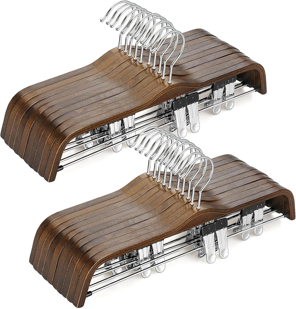 TOPIA HANGER Wooden Pants Hangers, Slim Natural Wood Skirt Hangers with Anti-...