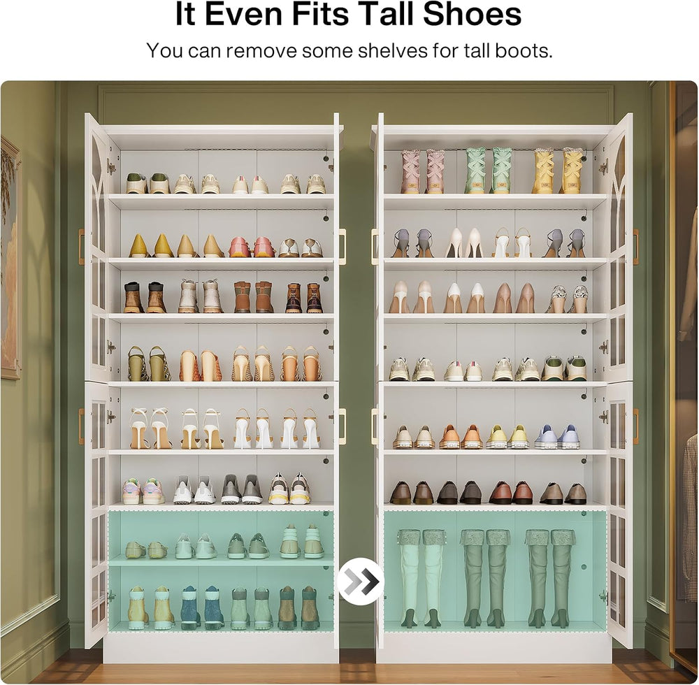 Tribesigns Tall Shoe Cabinet with Doors & Led Light, Set of 2, 8-Tier