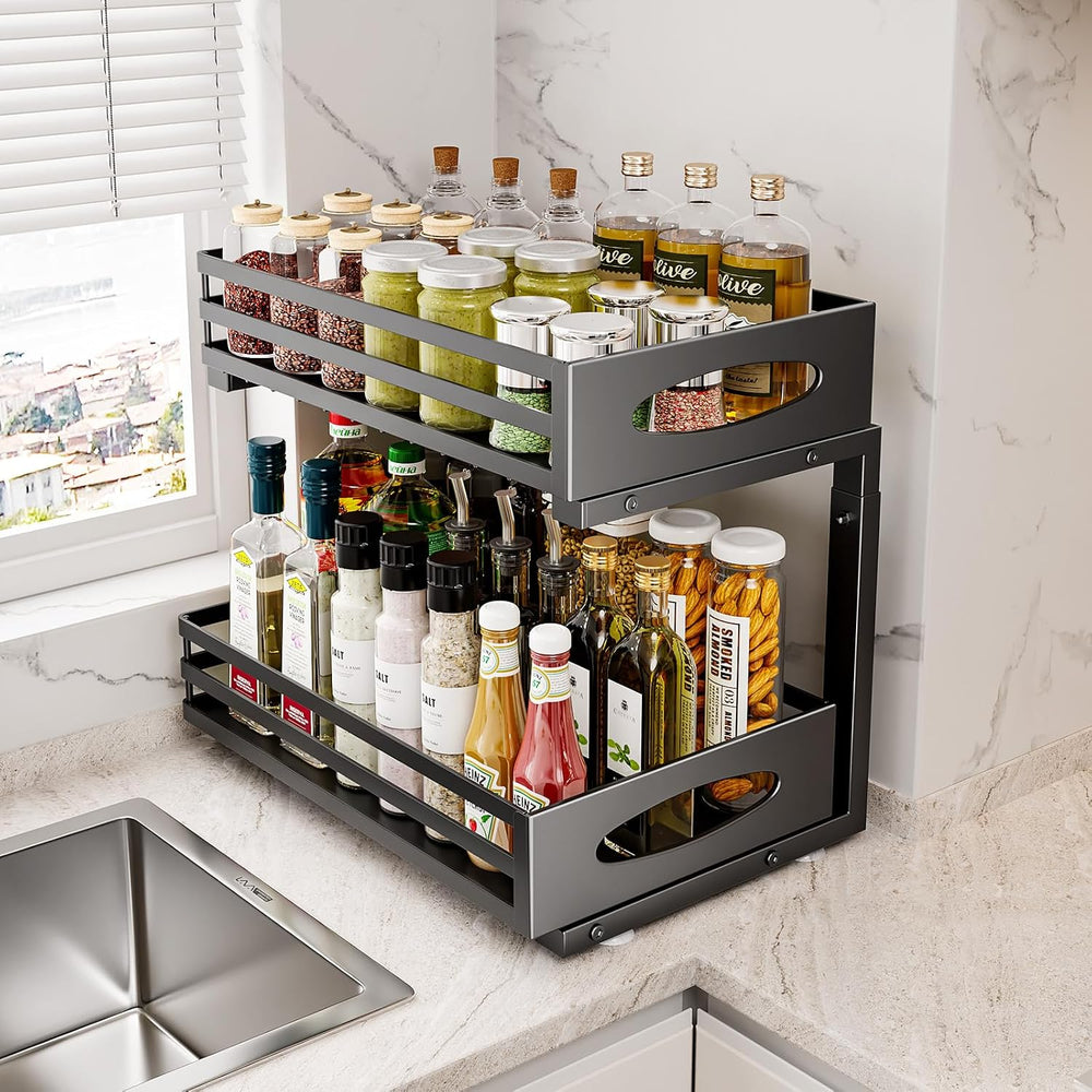 Under Sink Organizer, 2 Tier Under Sink Organizers and Storage, Adjustable He...