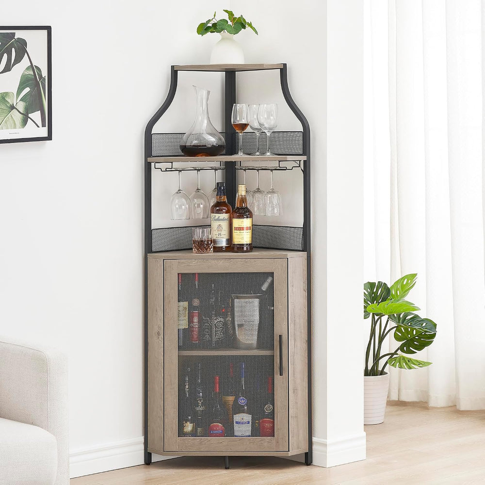 IDEALHOUSE 61'' Tall Corner Wine Bar Cabinet with Adjustable Shelves,...