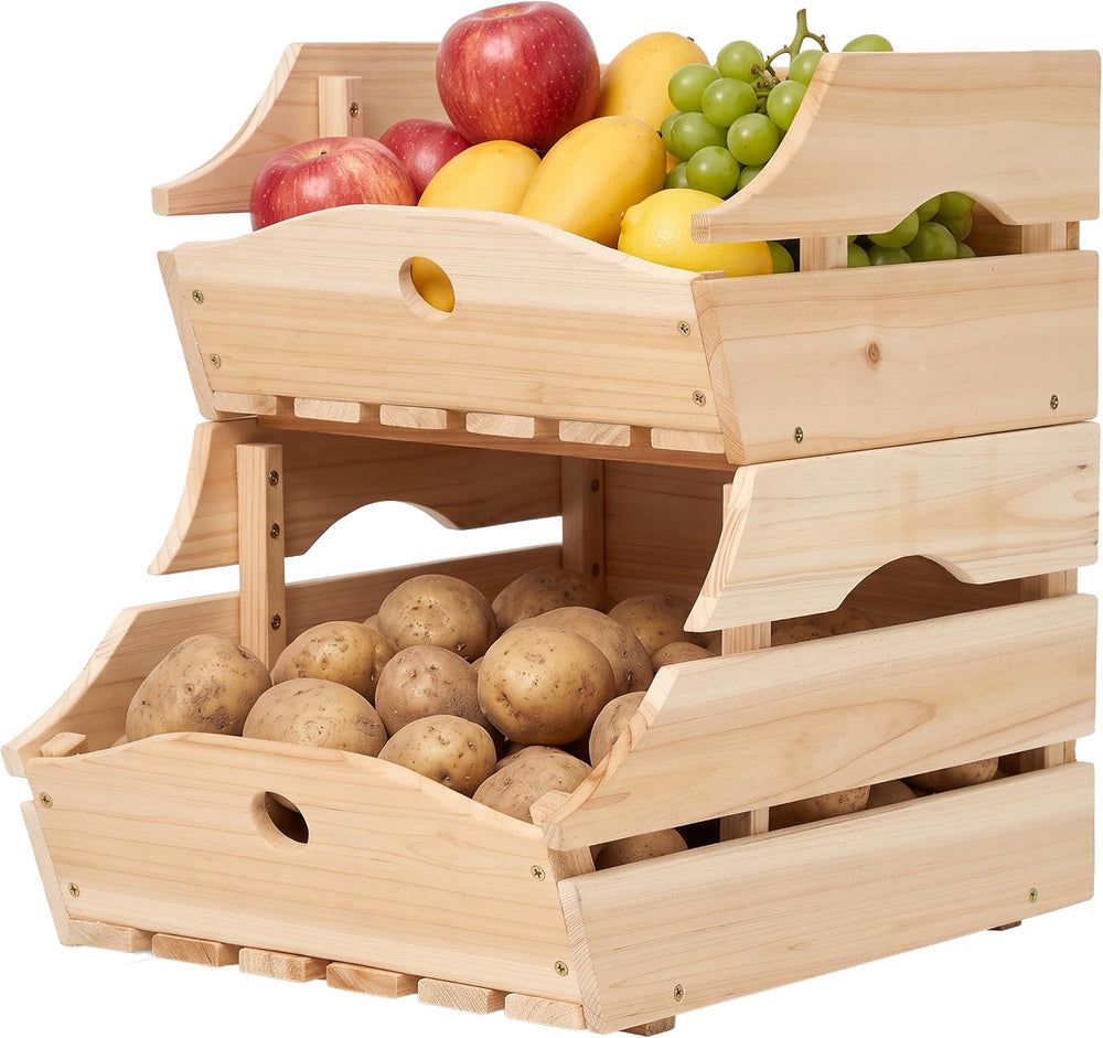2-Tier Wooden Potato and Onion Storage Bins, Pantry Organizers and Storage, F...