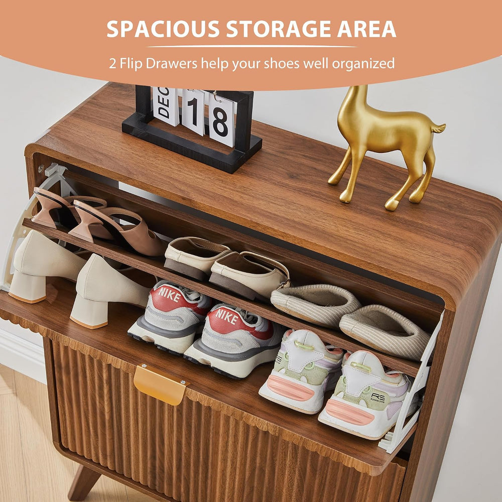 RARZOE Fluted Shoe Cabinet for Entryway, 27.5''Walnut