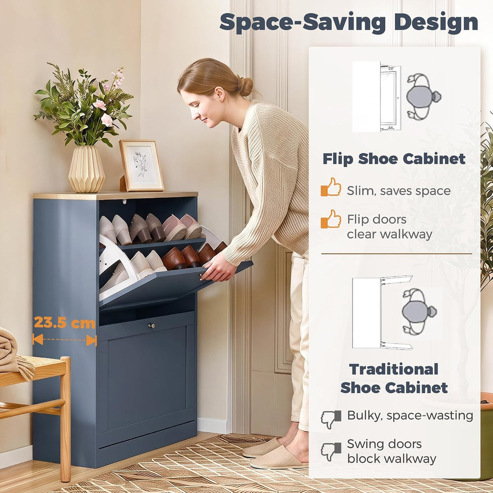 HOMCOM Shoe Storage Cabinet with 2 Flip Drawers, Entryway, Blue
