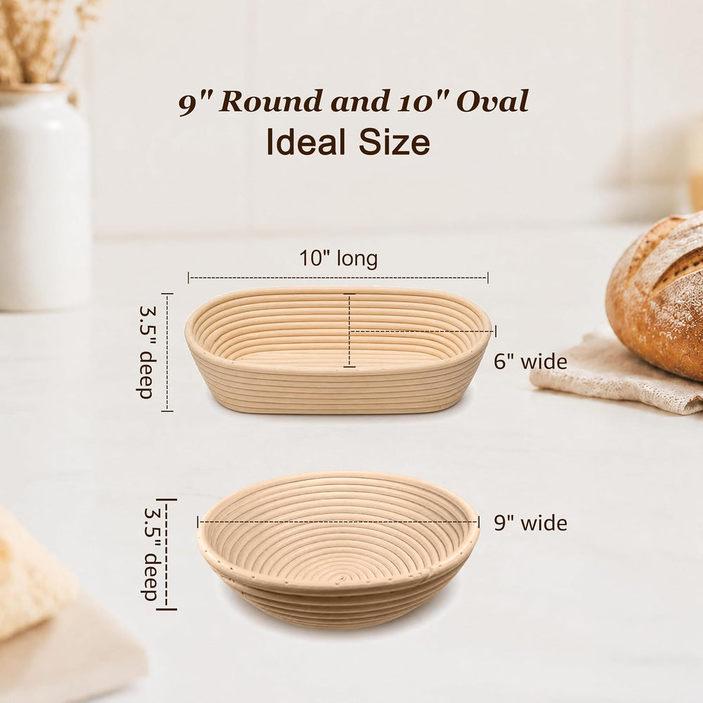 Sourdough Bread Proofing Basket Kit, 9" Round and 10" Oval Banneton...