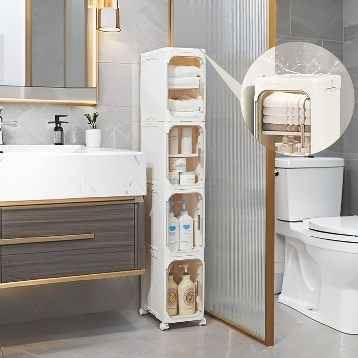 5-Tier Narrow Storage Cabinet Slim Bathroom Tall Skinny Organizer，Beige