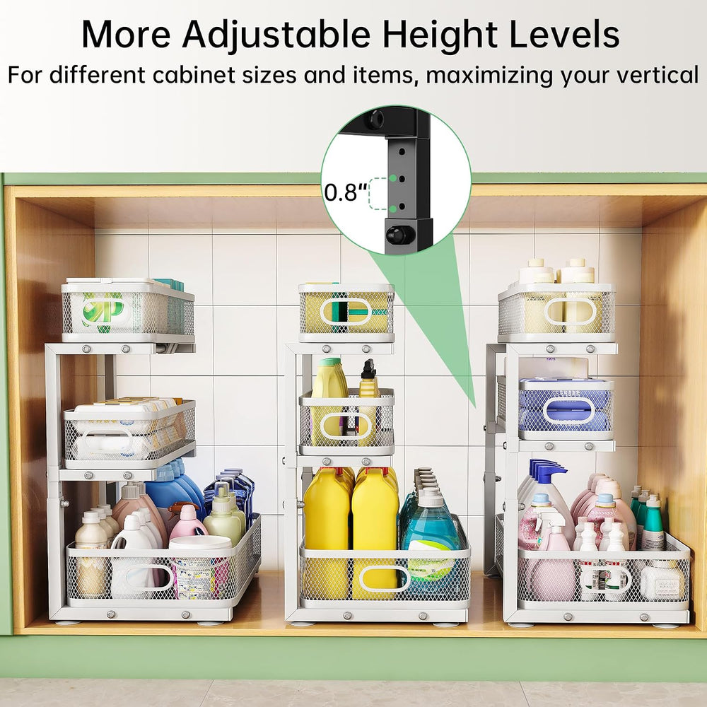 2-Pack 3-Tier Under Sink Organizer, Slide Out Cabinet Storage, Kitchen/Bath