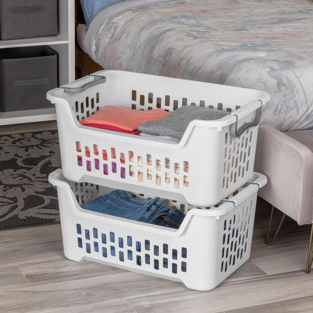 Sterilite Stacking Laundry Basket, Plastic Clothes Hamper, 6 Pack