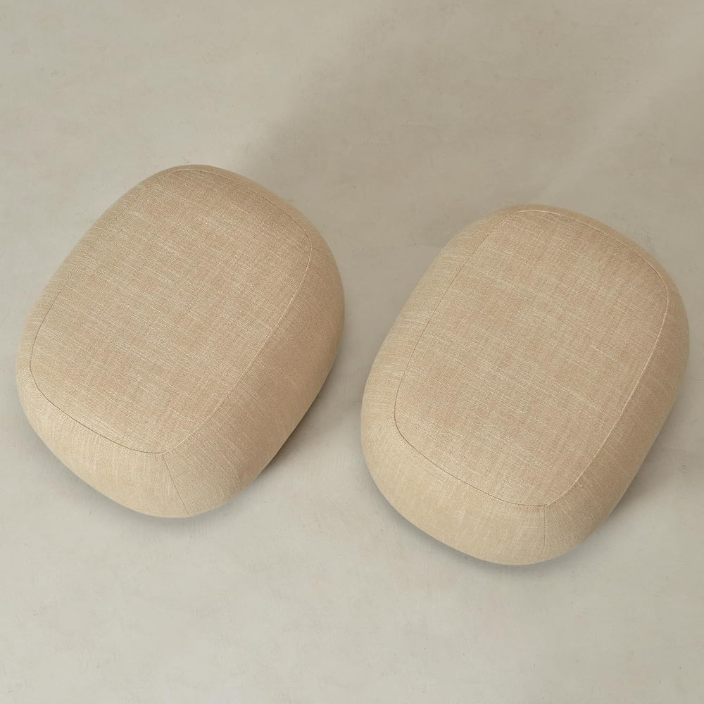 KINWELL 23" Wide Linen Blend Upholstered Ottoman Set of 2, Wheat