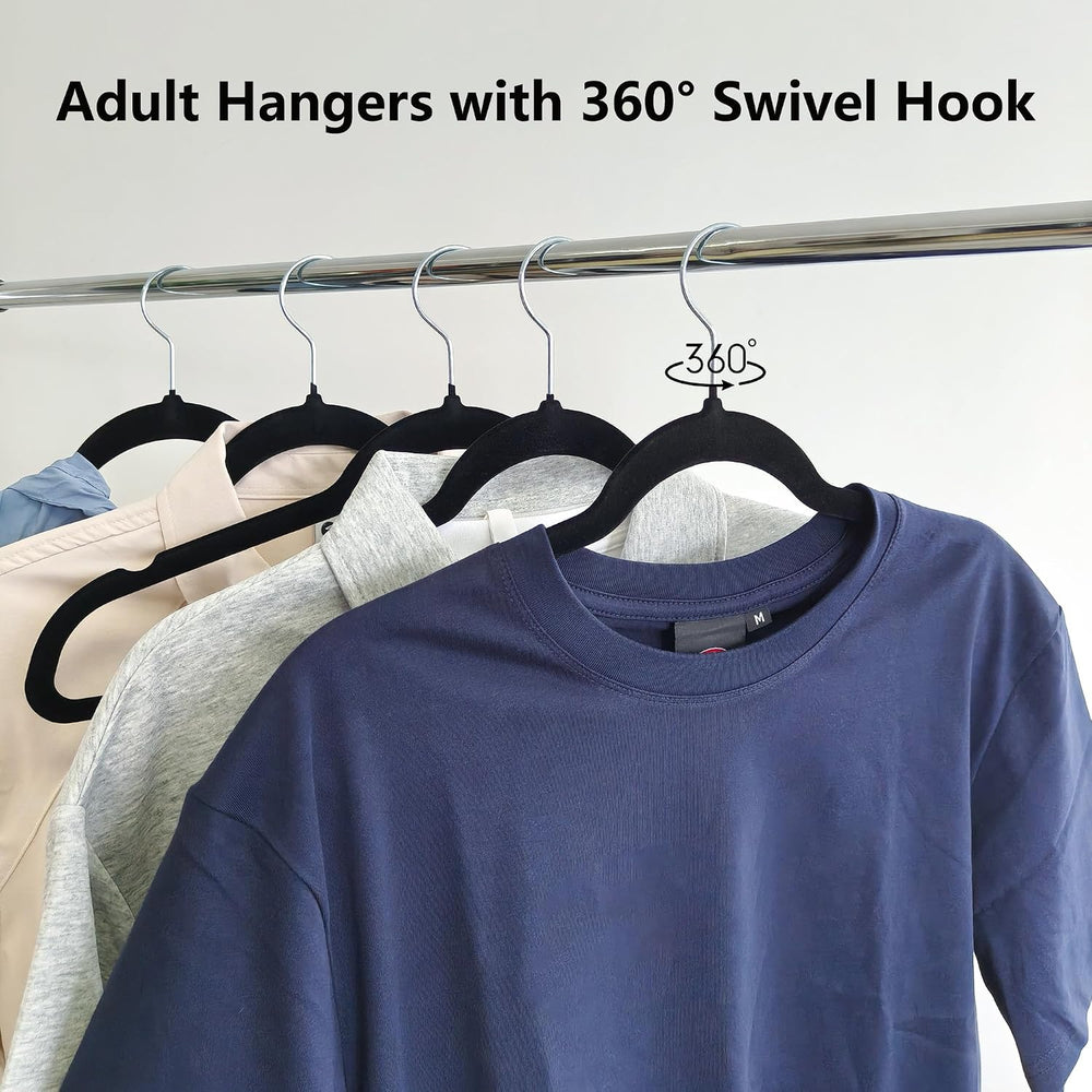 Black Velvet Hangers 100 Pack, Adult Hangers Anti-Slip Slim Space Saving Hang...