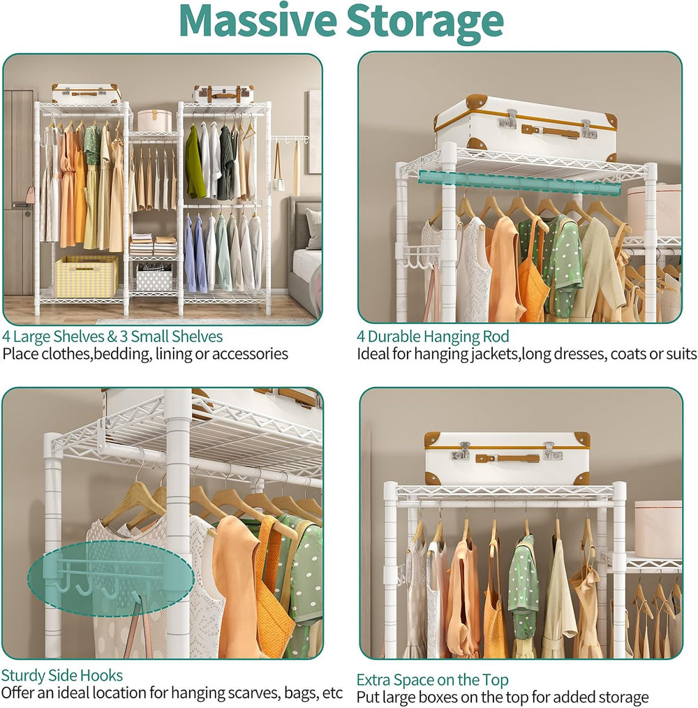 Heavy Duty Large Garment Rack, Portable Wardrobe Clothes Rack
