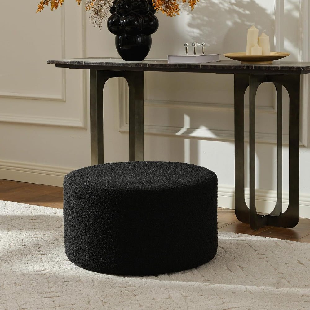 KINWELL Modern Round Boucle Ottoman (24" D x 24" W x 13" H)
