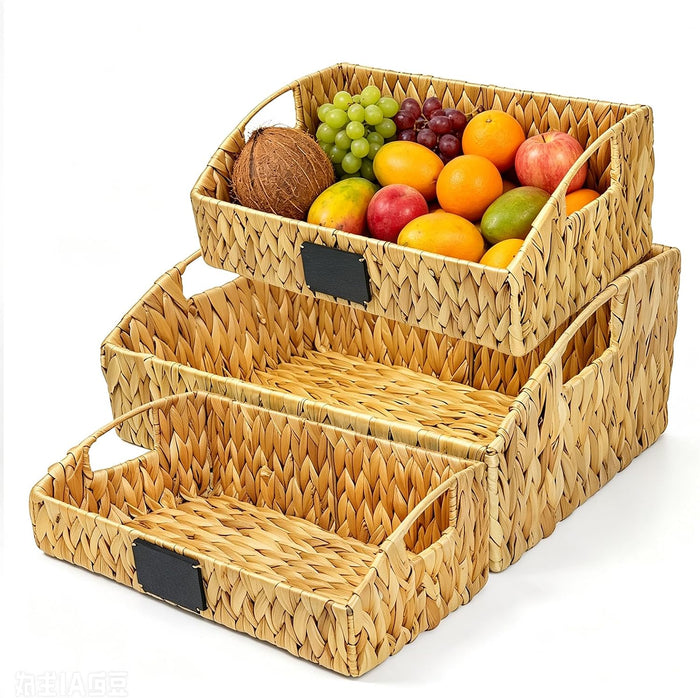 3 Pack Handwoven Wicker Basket Rattan Storage Basket with Built-in Handles for Pantry Organizers and Storage Shelves Bedroom Bathroom Laundry Room or Kitchen