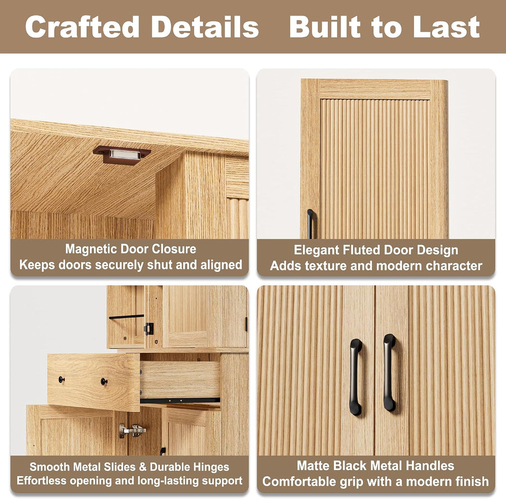 72" Tall Pantry Cabinet, Kitchen Storage Cabinet with 1 Drawer 2 Cabinet...