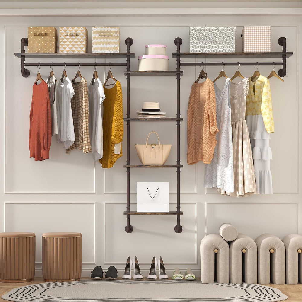 Helsin 5-Tiers 74inch Large Rustic Industrial Pipe Floating Shelving, Wall Mo...